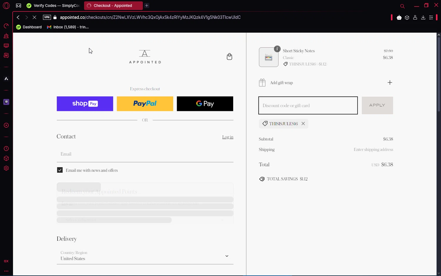 Appointed discount code screenshot showing code THISISJULES16 applied at Appointed checkout page. Uploaded by SimplyCodes community member jakeperro on Feb 27, 2025
