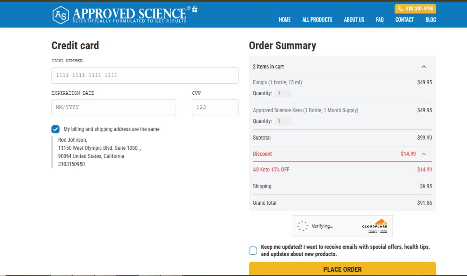 Approved Science coupon code screenshot showing code SOPT15 applied at Approved Science checkout page. Uploaded by SimplyCodes community member SimplyCVerlie on Jun 17, 2025