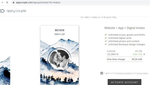 Appy Couple checkout page showing Appy Couple promo code box | Screenshot taken by SimplyCodes community member on Mar 5, 2021