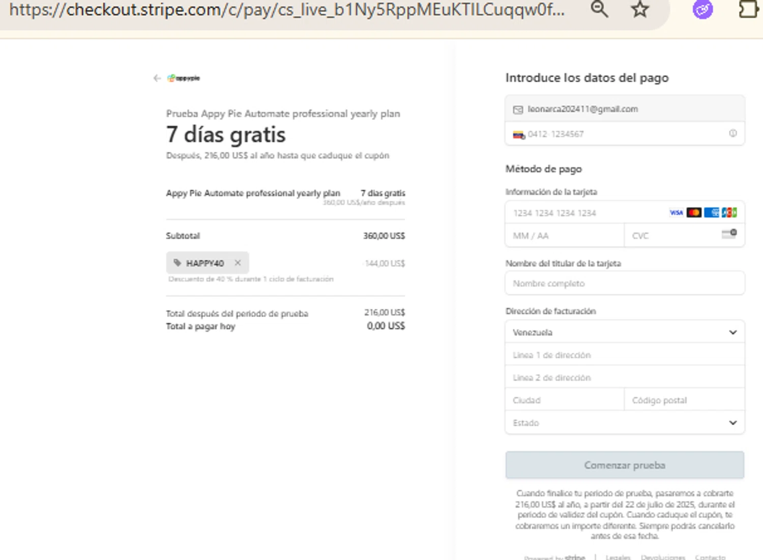 AppyPie checkout page showing AppyPie promo code box | Screenshot taken by SimplyCodes community member on Jul 15, 2025