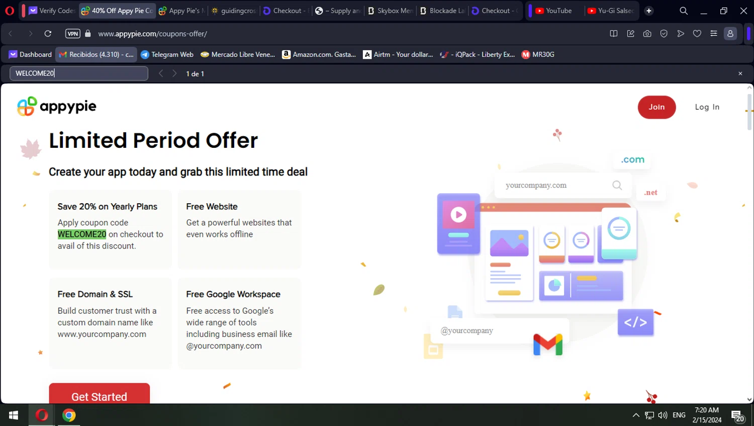 Appy Pie Chatbot checkout page showing Appy Pie Chatbot promo code box | Screenshot taken by SimplyCodes community member on Feb 15, 2024