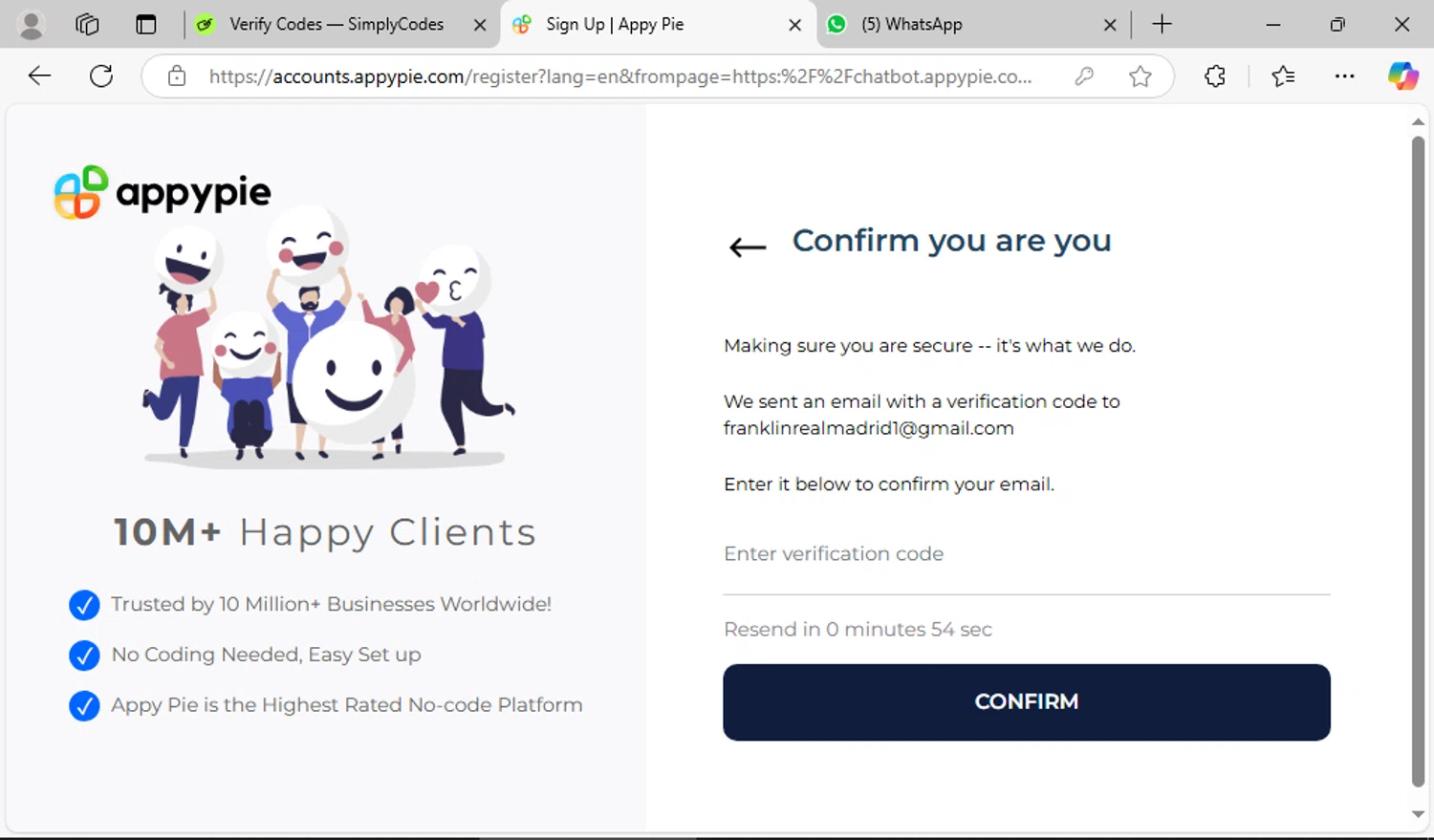 Appy Pie Chatbot promo code screenshot showing code NEWUSER20 applied at Appy Pie Chatbot checkout page. Uploaded by SimplyCodes community member PMALONE on Feb 19, 2025