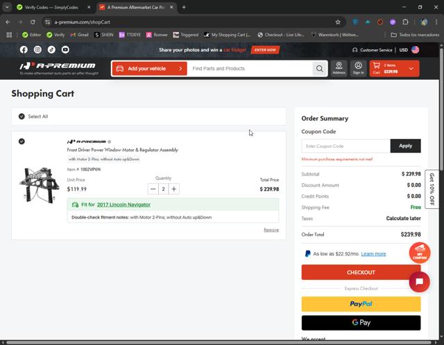 A-Premium.com checkout page showing A-Premium.com promo code box | Screenshot taken by SimplyCodes community member on May 16, 2025