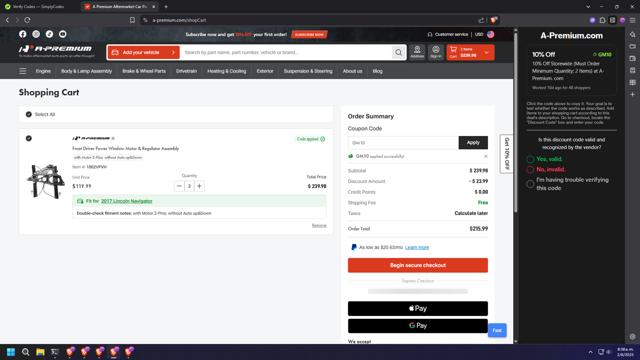 A-Premium.com checkout page showing A-Premium.com promo code box | Screenshot taken by SimplyCodes community member on Jun 2, 2025