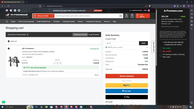 A-Premium.com checkout page showing A-Premium.com promo code box | Screenshot taken by SimplyCodes community member on Jul 8, 2025