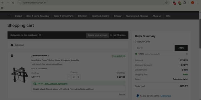 A-Premium.com checkout page showing A-Premium.com promo code box | Screenshot taken by SimplyCodes community member on Jul 24, 2025