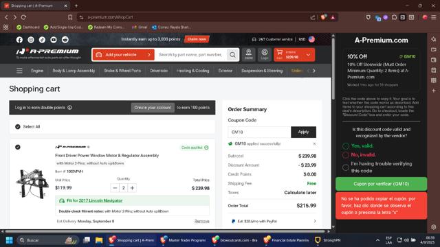 A-Premium.com checkout page showing A-Premium.com promo code box | Screenshot taken by SimplyCodes community member on Sep 4, 2025
