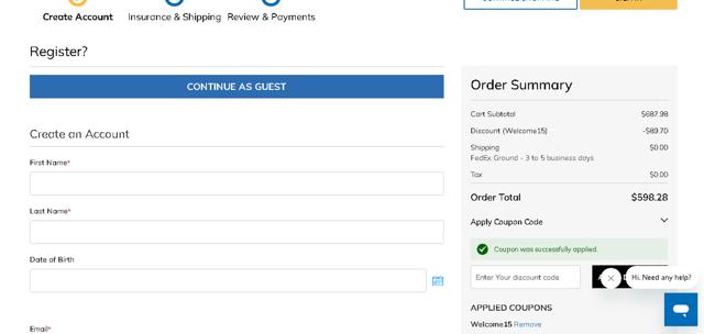 ApriaDirect checkout page showing ApriaDirect promo code box | Screenshot taken by SimplyCodes community member on Aug 6, 2025