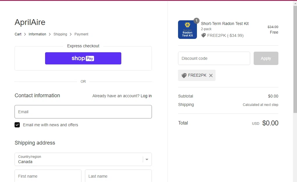 Aprilaire checkout page showing Aprilaire discount code box | Screenshot taken by SimplyCodes community member on Mar 2, 2023