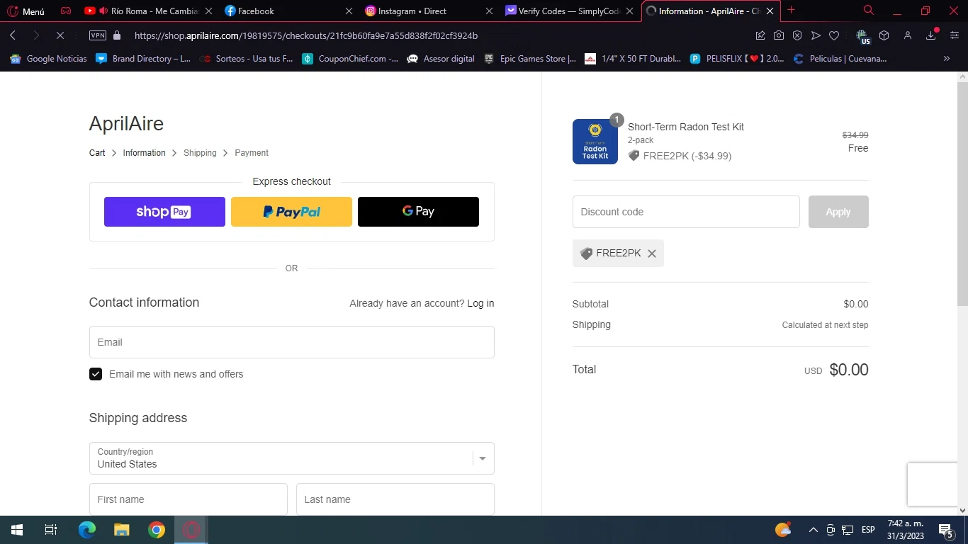 Aprilaire checkout page showing Aprilaire discount code box | Screenshot taken by SimplyCodes community member on Mar 31, 2023
