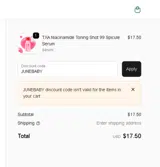 JUNEBABY coupon verification screenshot