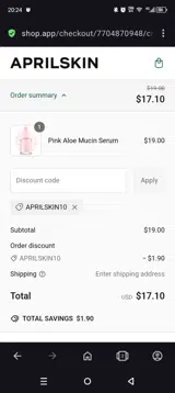 APRILSKIN10 coupon verification screenshot