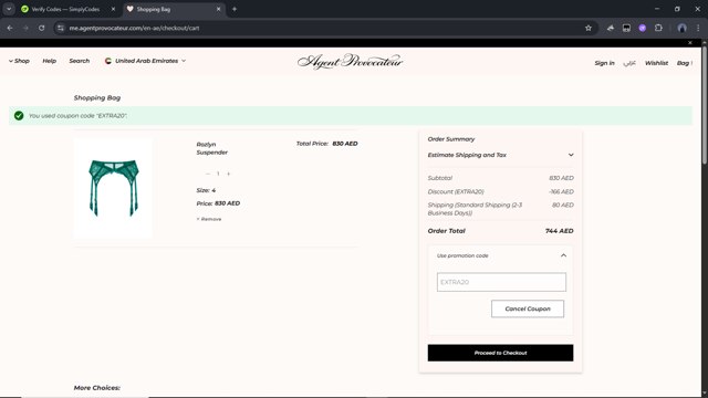 Agent Provocateur checkout page showing Agent Provocateur promo code box | Screenshot taken by SimplyCodes community member on Jul 27, 2025
