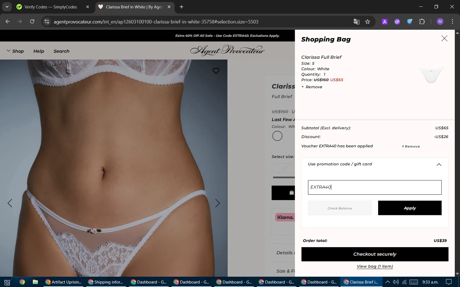 Agent Provocateur checkout page showing Agent Provocateur promo code box | Screenshot taken by SimplyCodes community member on Feb 1, 2026