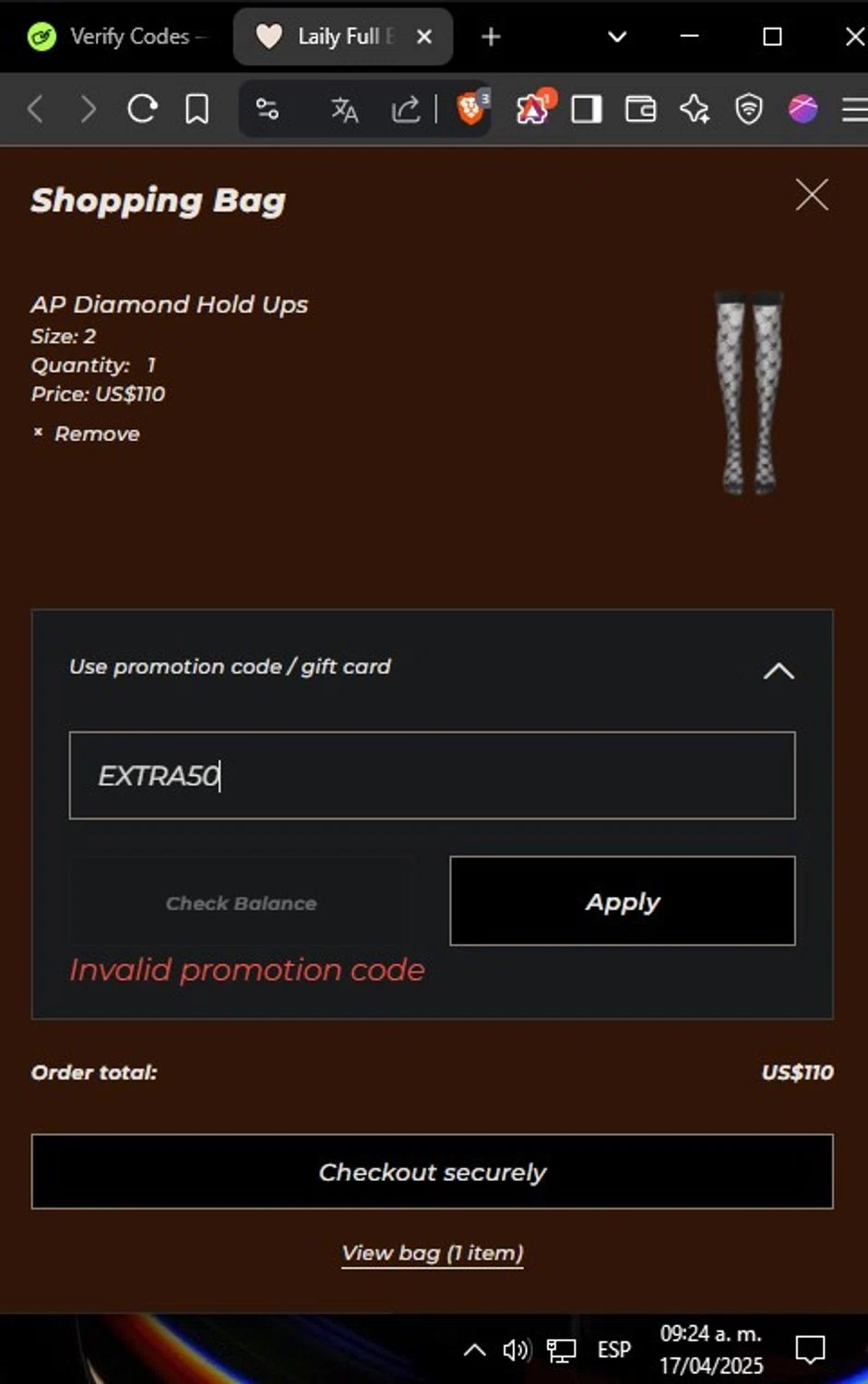 Agent Provocateur promo code screenshot showing code EXTRA50 applied at Agent Provocateur checkout page. Uploaded by SimplyCodes community member Joche25 on Apr 17, 2025