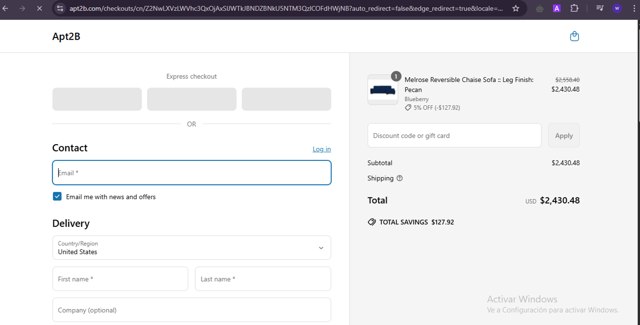 Apt2B checkout page showing Apt2B promo code box | Screenshot taken by SimplyCodes community member on Apr 15, 2025