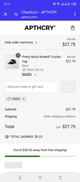 CM25 coupon verification screenshot