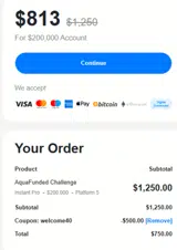 WELCOME40 coupon verification screenshot