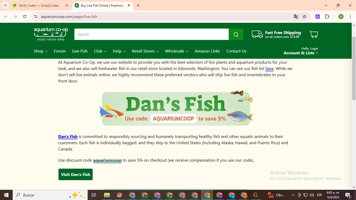 Aquarium Co-Op checkout page showing Aquarium Co-Op discount code box | Screenshot taken by SimplyCodes community member on Apr 5, 2025