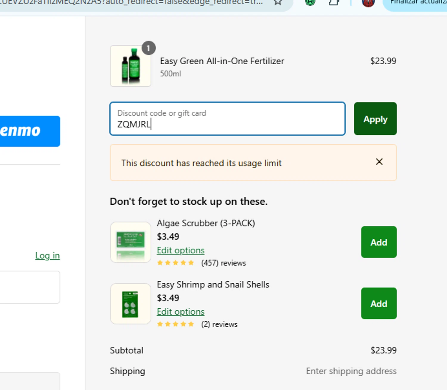 Aquarium Co-Op discount code screenshot showing code ZQMJRL applied at Aquarium Co-Op checkout page. Uploaded by SimplyCodes community member VoucherHero6322 on Feb 9, 2025