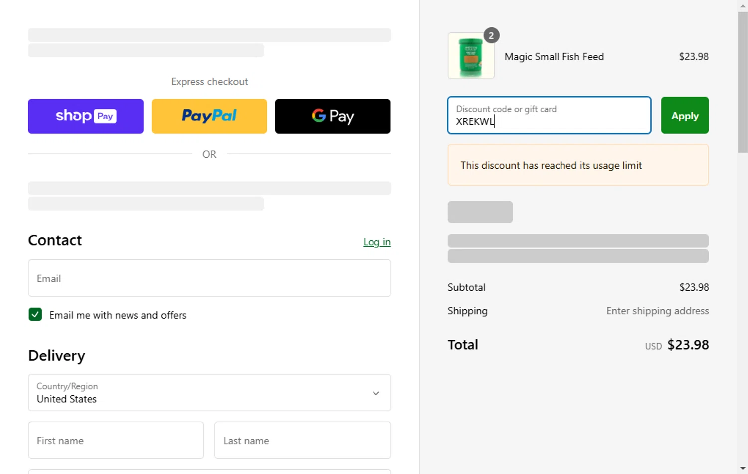 Aquarium Co-Op discount code screenshot showing code XREKWL applied at Aquarium Co-Op checkout page. Uploaded by SimplyCodes community member SalePhoenix2220 on Feb 26, 2025