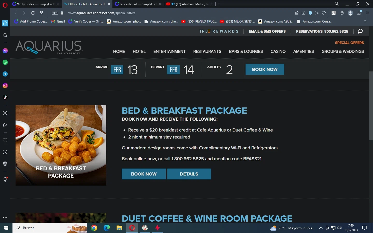 Aquarius Casino Resort checkout page showing Aquarius Casino Resort promo code box | Screenshot taken by SimplyCodes community member on Feb 13, 2023