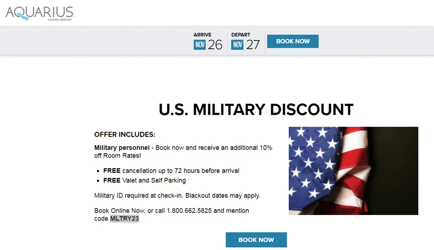 Aquarius Casino Resort promo code screenshot showing code MITRY23 applied at Aquarius Casino Resort checkout page. Uploaded by SimplyCodes community member Alofoke on Nov 27, 2024