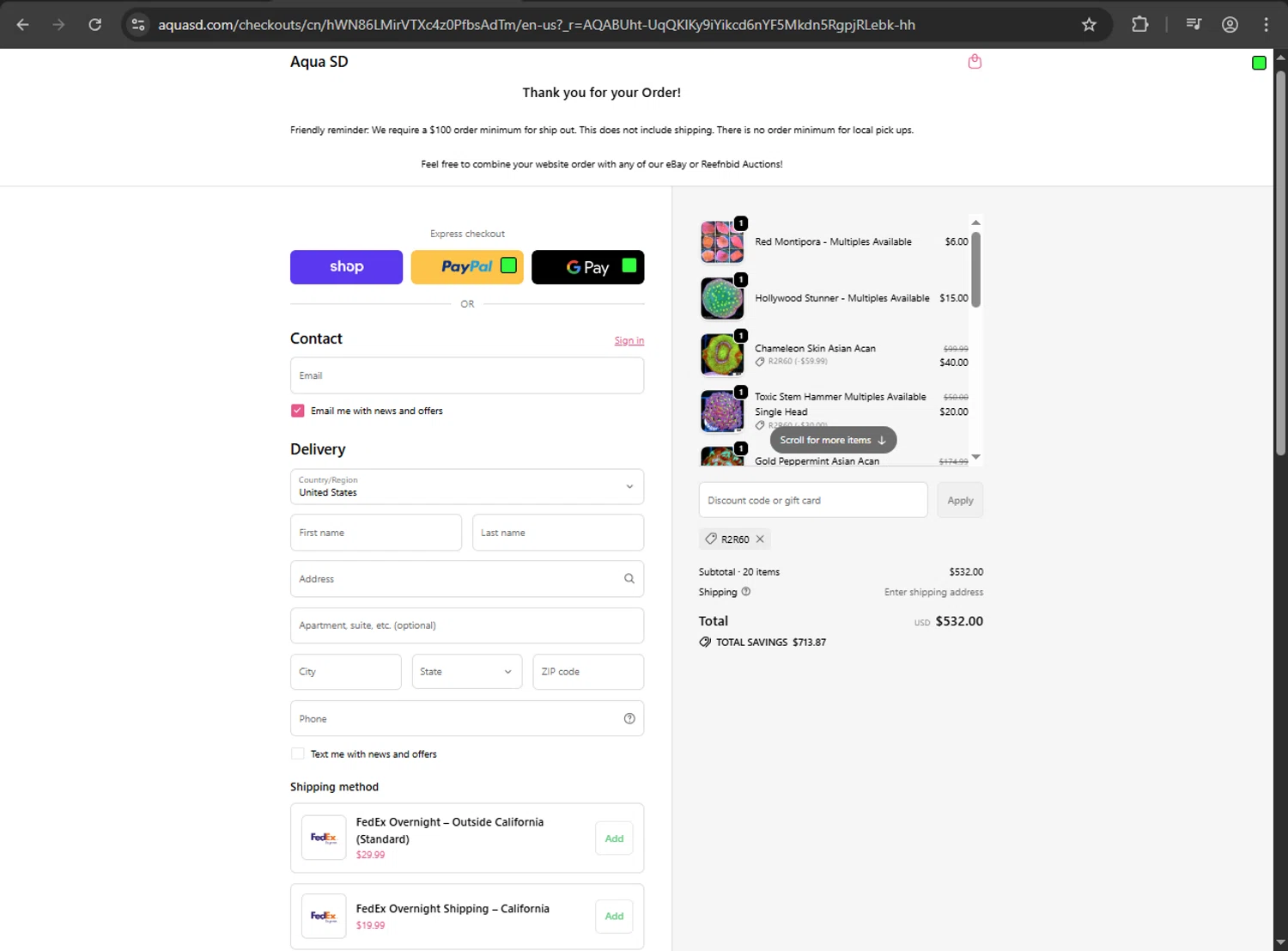 Aqua SD promo code screenshot showing code R2R60 applied at Aqua SD checkout page. Uploaded by SimplyCodes community member megagei on Jan 27, 2026