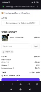 FIRST10 coupon verification screenshot