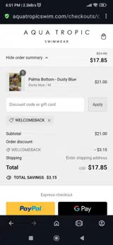 Aqua Tropic Swimwear coupon verification screenshot