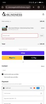 A Race Against Blindness coupon verification screenshot
