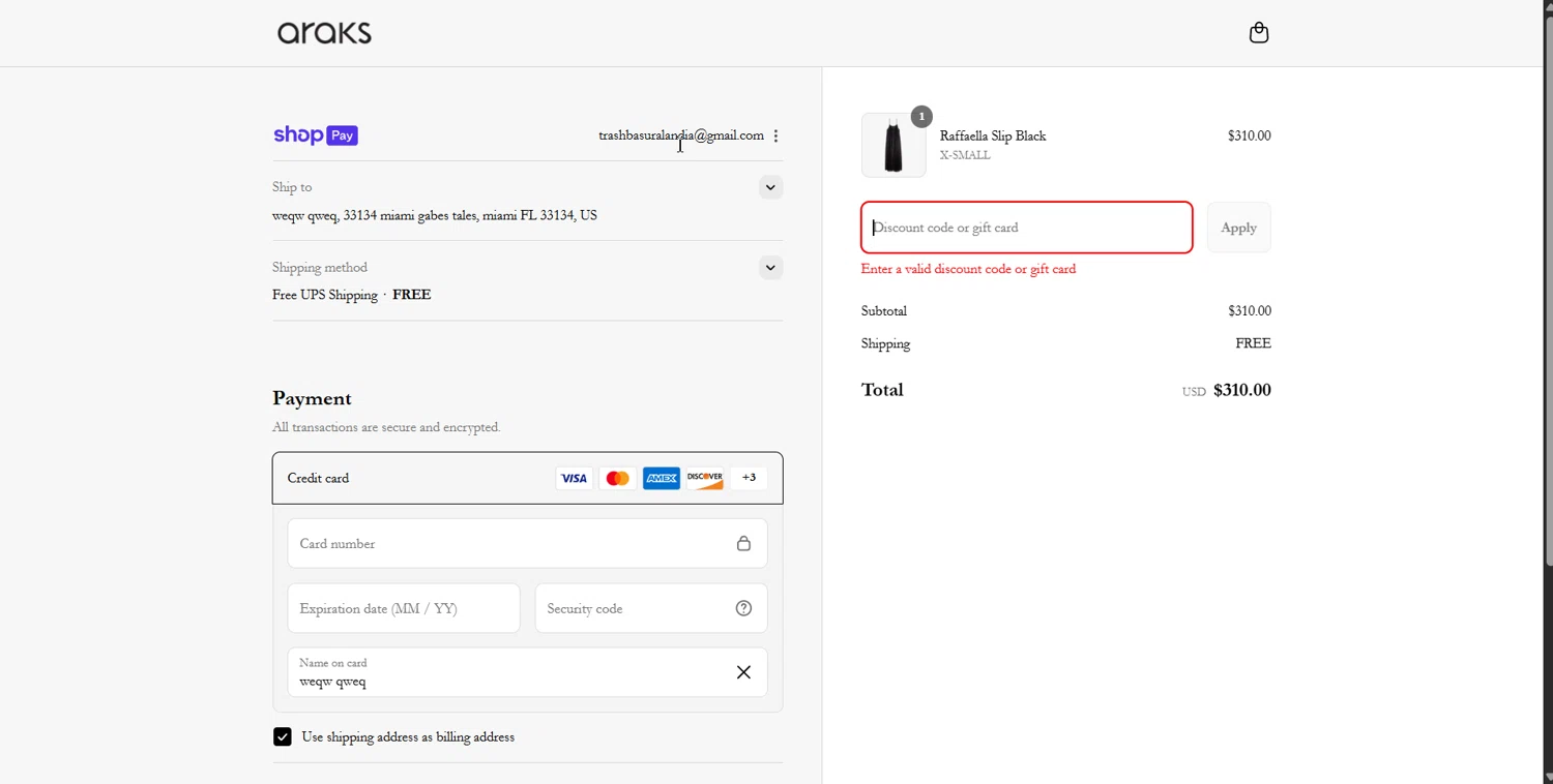 Araks discount code screenshot showing code ARAKSHONEY10 applied at Araks checkout page. Uploaded by SimplyCodes community member Lanzaa on Aug 22, 2025