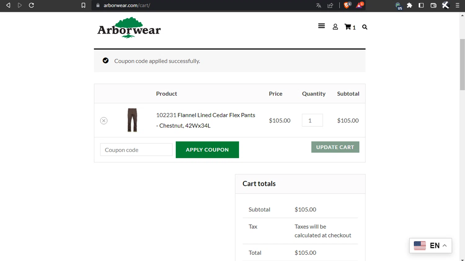 Arborwear promo code screenshot showing code Rejoin applied at Arborwear checkout page. Uploaded by SimplyCodes community member l2994552451687 on Nov 4, 2025