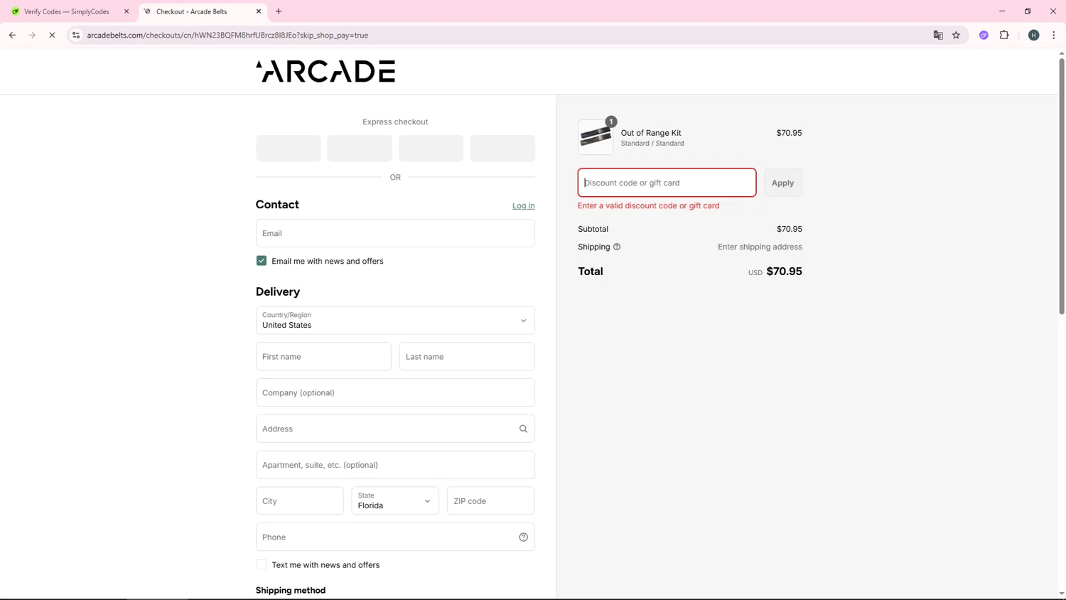 Arcade Belts US promo code screenshot showing code RAARUP15 applied at Arcade Belts US checkout page. Uploaded by SimplyCodes community member YAMAHA on Aug 21, 2025
