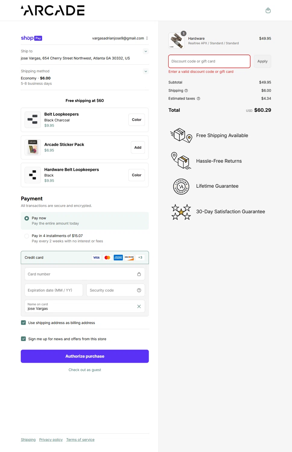 Arcade Belts US promo code screenshot showing code COCOLOCOKENT15OFF applied at Arcade Belts US checkout page. Uploaded by SimplyCodes community member Rossimar on Aug 21, 2025