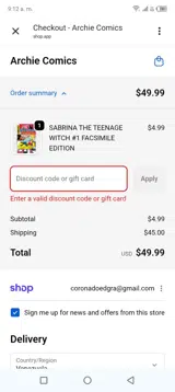 SHIPPING coupon verification screenshot