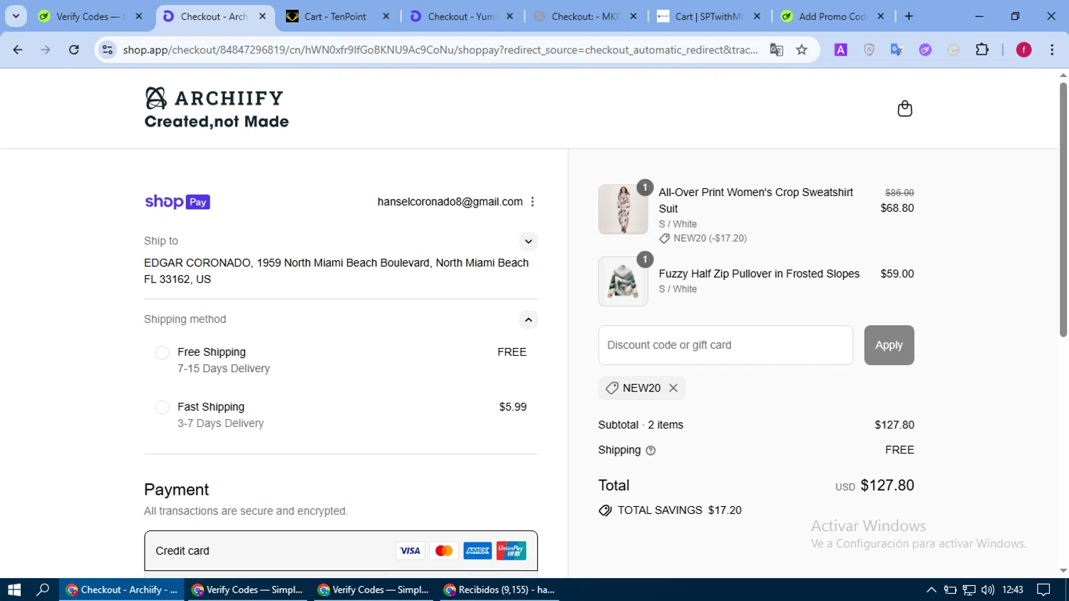 Archiify promo code screenshot showing code NEW20 applied at Archiify checkout page. Uploaded by SimplyCodes community member fausguillermo on Jul 23, 2025