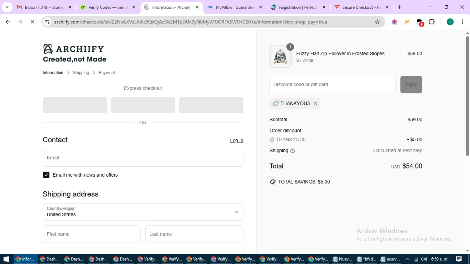 Archiify promo code screenshot showing code THANKYOU5 applied at Archiify checkout page. Uploaded by SimplyCodes community member SavvyCurator1770 on May 26, 2025