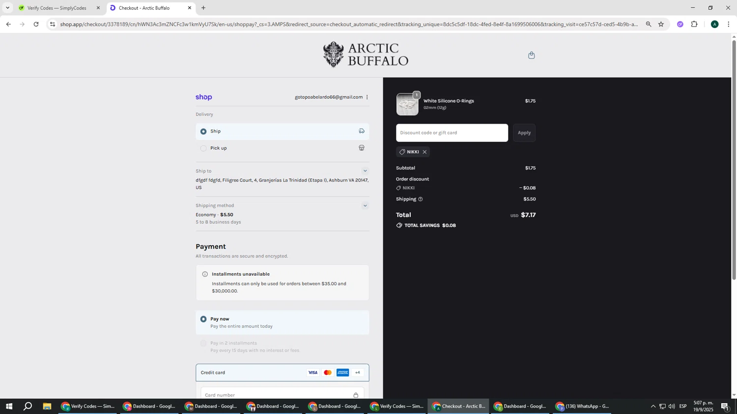 Arctic Buffalo discount code screenshot showing code NIKKI applied at Arctic Buffalo checkout page. Uploaded by SimplyCodes community member HAOJIN on Sep 19, 2025