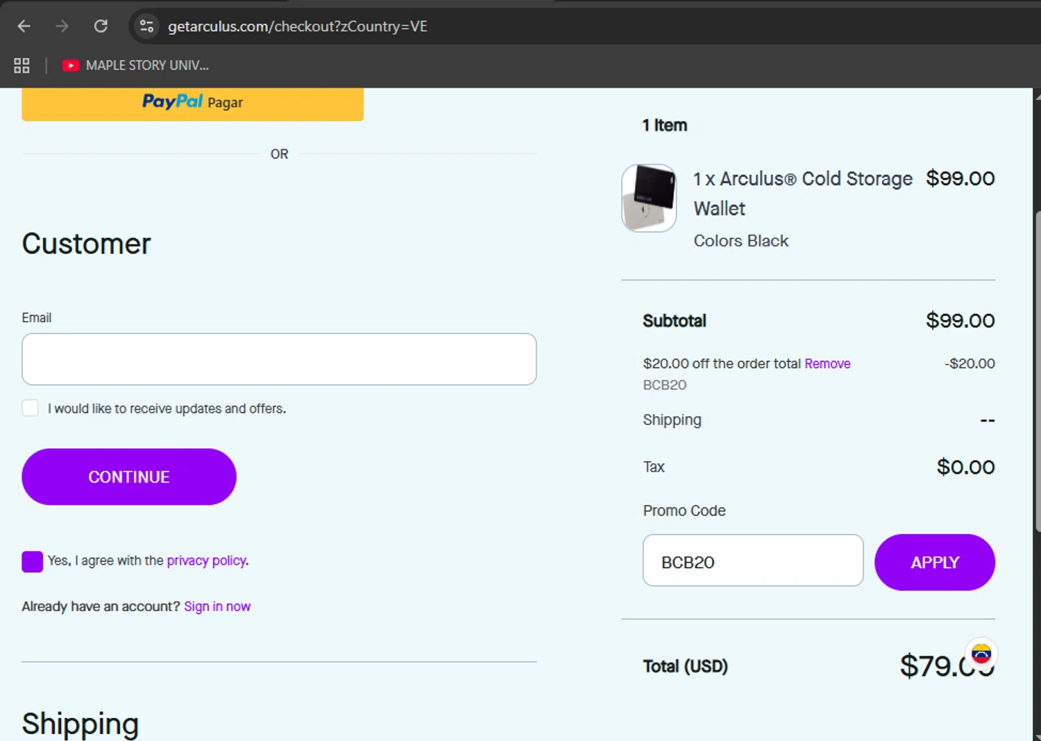 Arculus promo code screenshot showing code BCB20 applied at Arculus checkout page. Uploaded by SimplyCodes community member BudgetTiger2988 on Oct 28, 2025