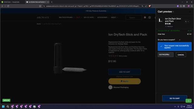 ARCWAVE checkout page showing ARCWAVE coupon code box | Screenshot taken by SimplyCodes community member on Aug 21, 2025