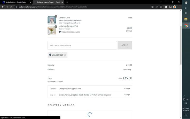 Arena Flowers checkout page showing Arena Flowers discount code box | Screenshot taken by SimplyCodes community member on Feb 4, 2023