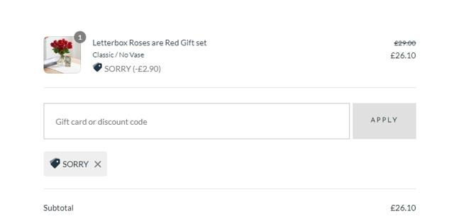 Arena Flowers checkout page showing Arena Flowers discount code box | Screenshot taken by SimplyCodes community member on Feb 6, 2023