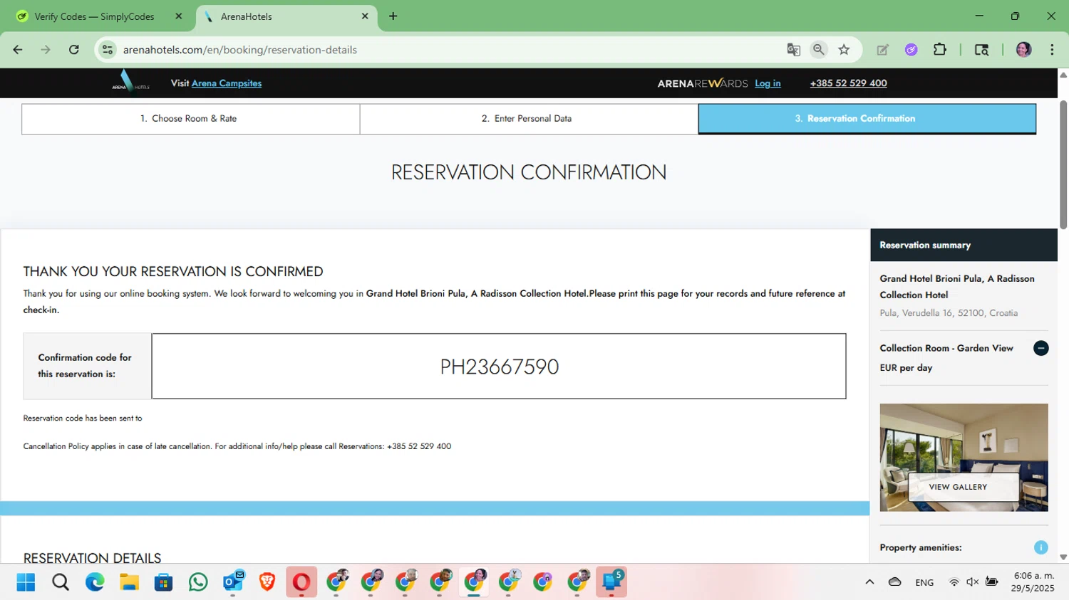 Arena Hotels checkout page showing Arena Hotels promo code box | Screenshot taken by SimplyCodes community member on May 29, 2025