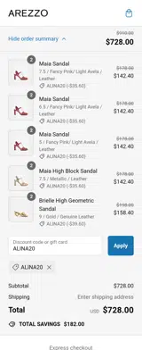 ALINA20 coupon verification screenshot