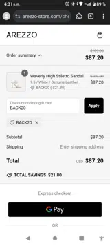 BACK20 coupon verification screenshot
