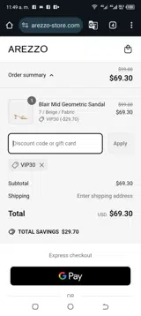 VIP30 coupon verification screenshot