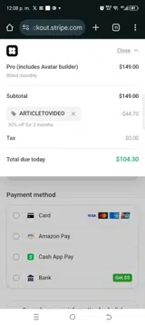 ARTICLETOVIDEO coupon verification screenshot