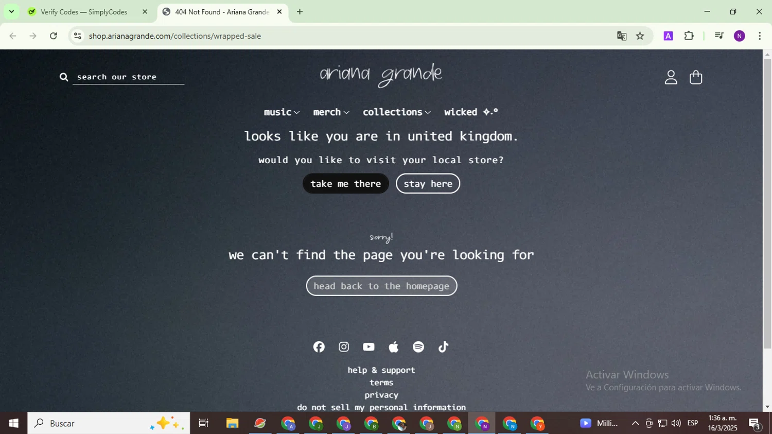 Ariana Grande discount code screenshot showing code SANTATELLME25 applied at Ariana Grande checkout page. Uploaded by SimplyCodes community member QuestOwl9632 on Mar 16, 2025