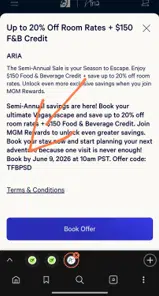 ARIA Resort & Casino coupon verification screenshot